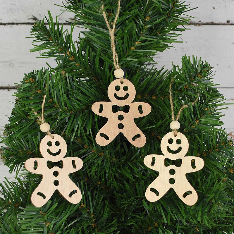 3pcs Vintage Christmas Wooden Pendants Ornaments DIY Wood Craft Christmas Decorations Christmas Tree Hanging Ornaments Gifts