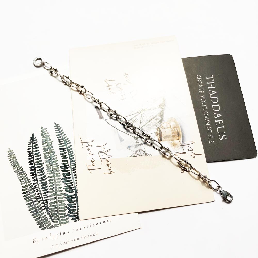 Link Chain Blackened Charm Bracelets Summer Rebel Gift for Women Men,Europe 925 Sterling Silver Fashion Jewelry Acessories