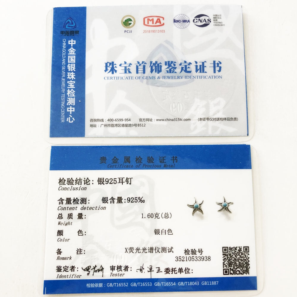 Blue Starfish Stud Earrings,Europe Style Fine Jewerly For Women Trendy Gift In 925 Sterling Silver