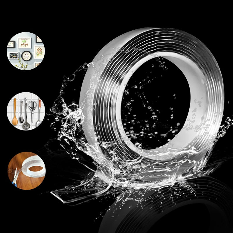 Nano Tape Reusable Traceless Waterproof Strong Adhesive Transparent Dounble Sided Tapes Bathroom Home Hanging Small Objects Tape