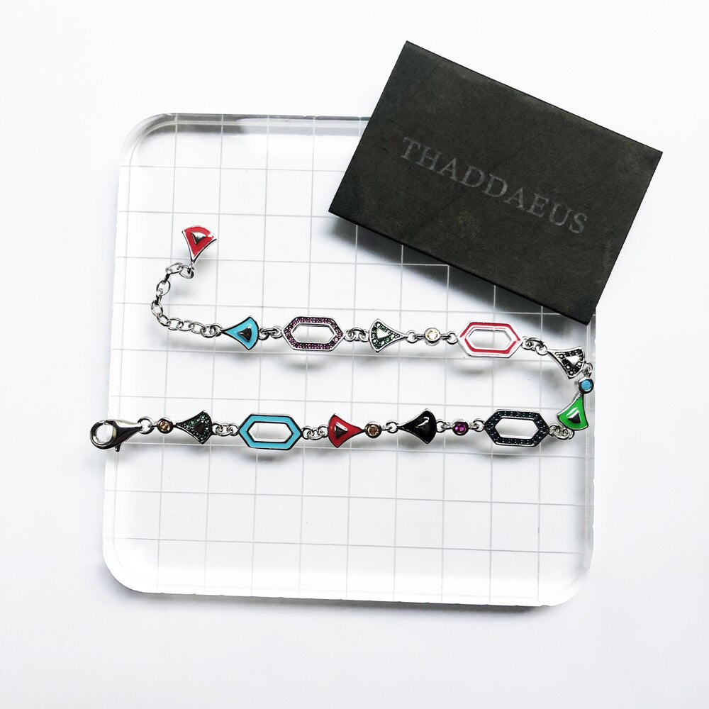 Colorful Asian Ornament Link Chain Far-Eastern Bracelet For Women 925 Sterling Silver Jewelry Feminine Gift