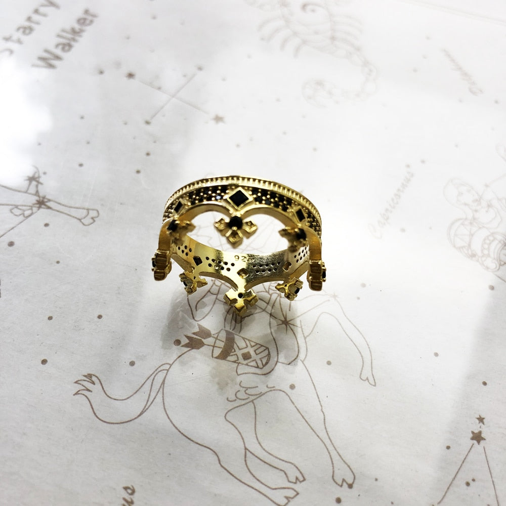 Royal Power Crown Golden Ring in 925 Sterling Silver Victorian Vintage Gift for Men Women Europe Summer New Fine Jewelry