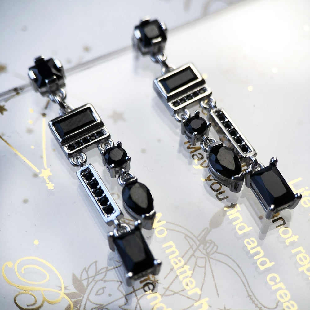 Drop Earrings Black Mix of Shapes Magical Glamorous Jewelry For Women Summer Brand New Sterling Silver 925 Vintage Gift