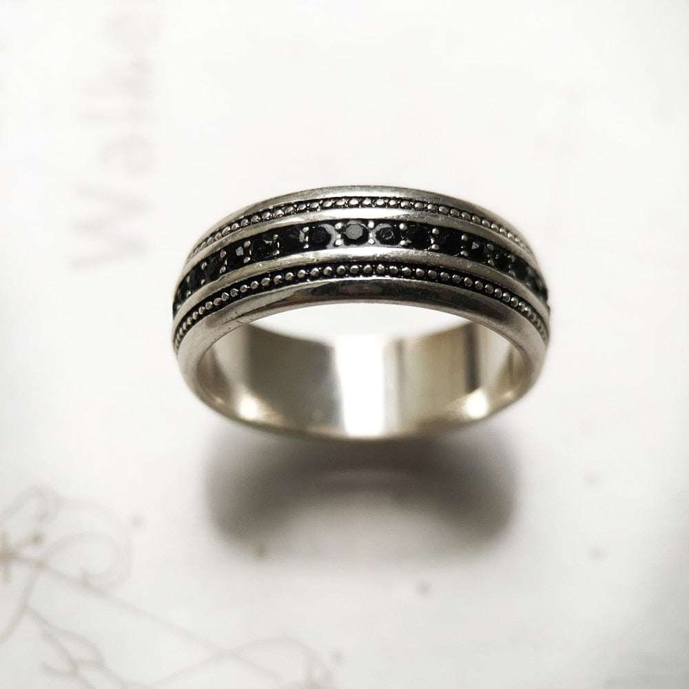 Black CZ Lane Ring,Europe Style Vintage Jewelry Fine Jewerly Gift For Men And Women In 925 Sterling Silver