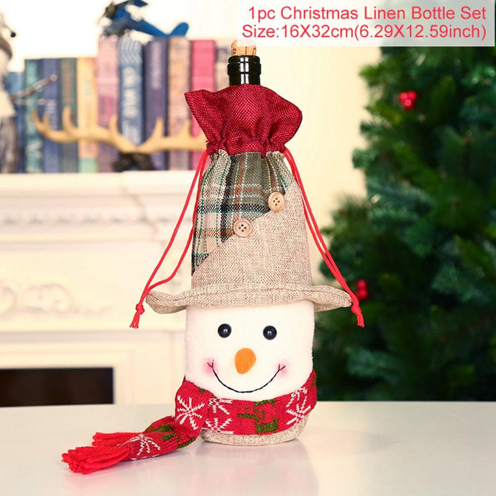 Christmas Snowman Wine Covers Santa Claus 2022 Merry Christmas Kitchen Christmas Decor for Home Table Cristmas New Year 2023