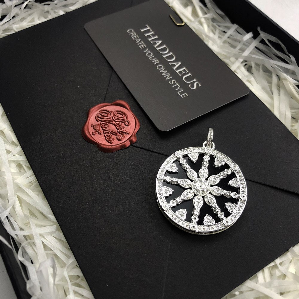 Pendant Black Crystal Wheel Brand New Karma Jewelry Trendy Europe 925 Sterling Silver Gift For Women Men