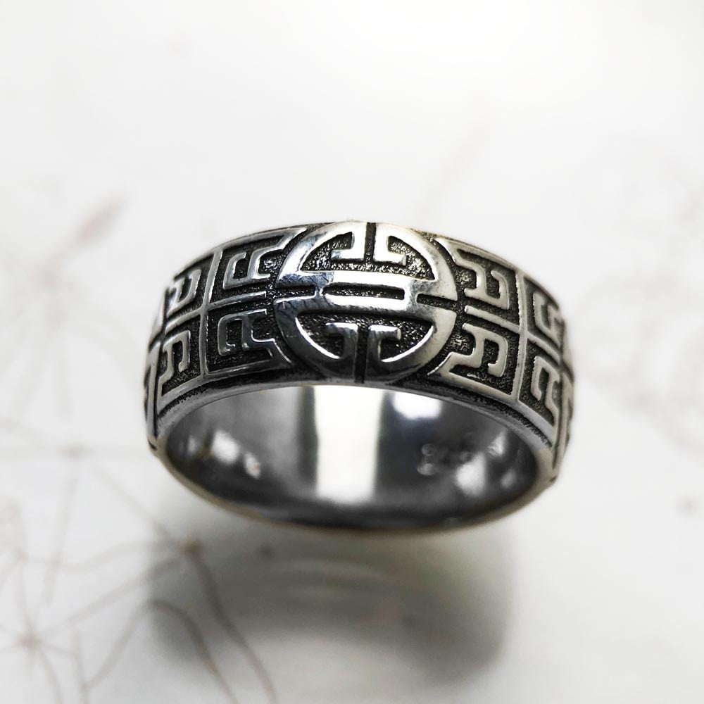 Band Ring Ethno Great Blessing Sign,Ethnic Fine Jewerly For Women Men Autumn Buddhist Prayer Gift In 925 Sterling Silver