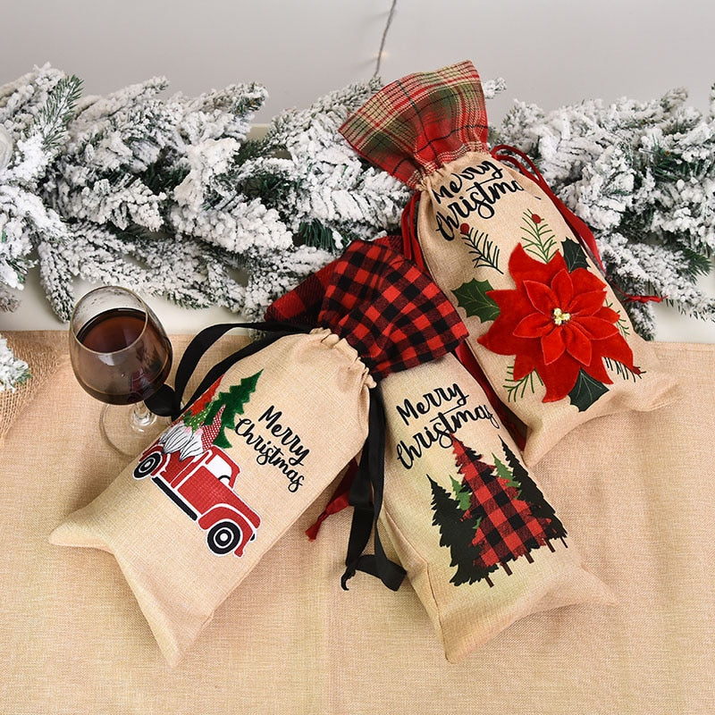1pc Christmas Wine Bottle Covers Bag Linen Christmas Decorations For Home 2022 Christmas Table Decor Xmas Navidad Noel Gifts