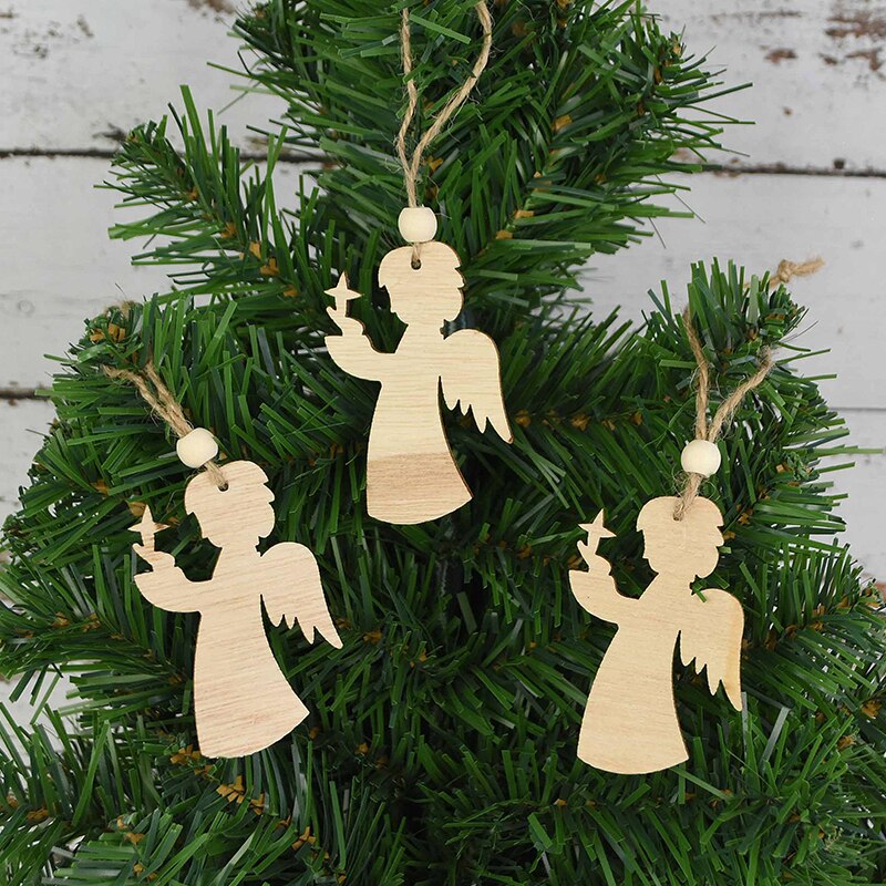 3pcs Vintage Christmas Wooden Pendants Ornaments DIY Wood Craft Christmas Decorations Christmas Tree Hanging Ornaments Gifts