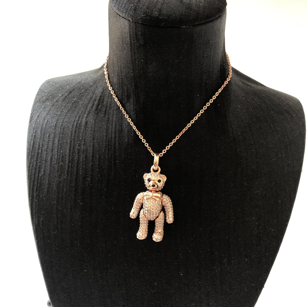 Necklace Rose Gold Teddy Bear Summer Brand New Cute Fine Jewelry Europe 925 Sterling Silver Gift For Women