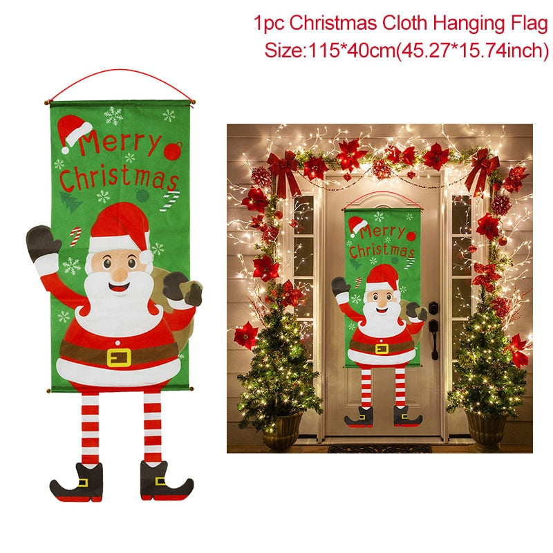 Christmas Door Hanging Banner Porch Santa Claus Faceless Doll Merry Christmas Flag Decorations For Home Navidad Ornament Pendant