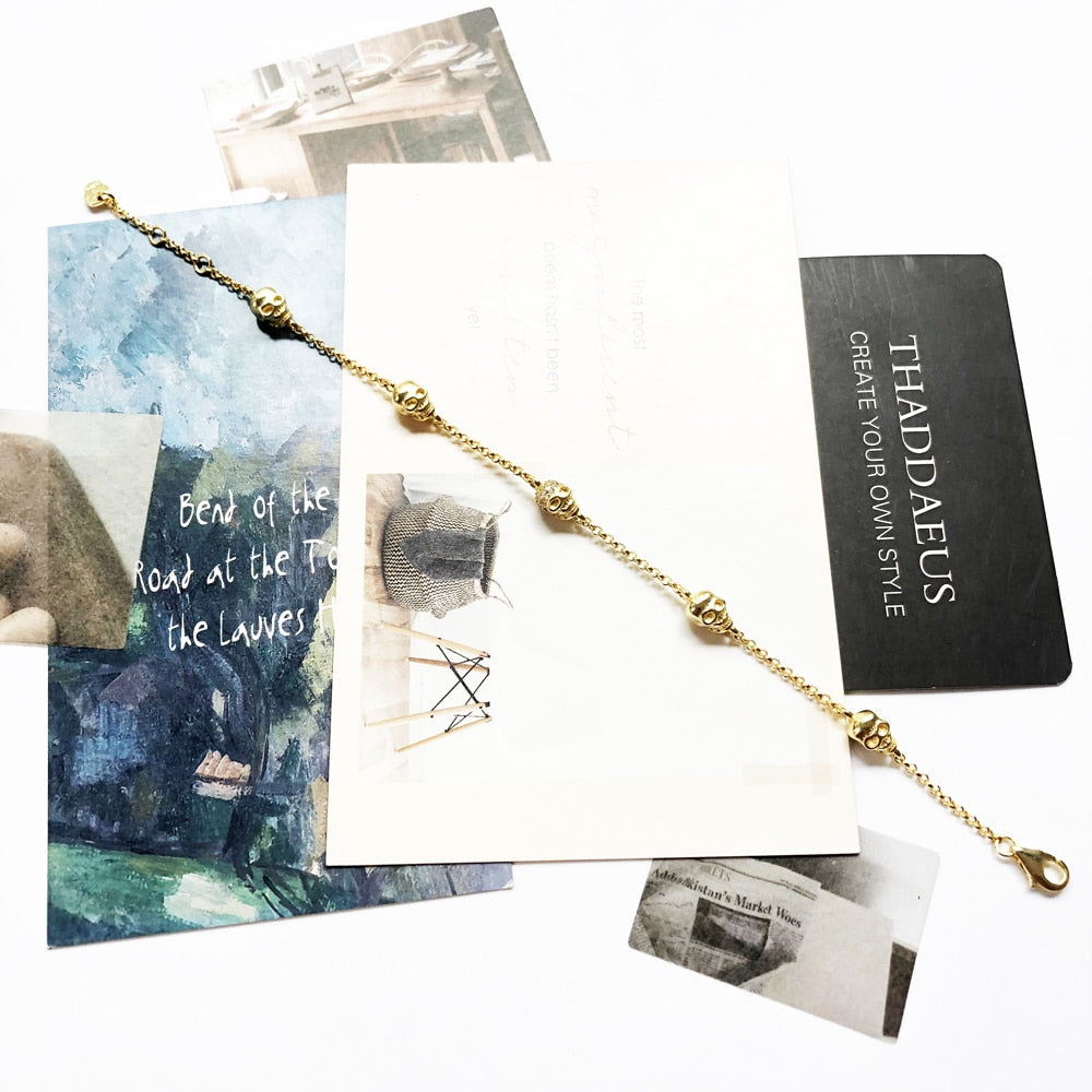 Bracelet 5 Skulls Gold Summer New Link Chain 925 Sterling Silver Jewelry Gift For Women