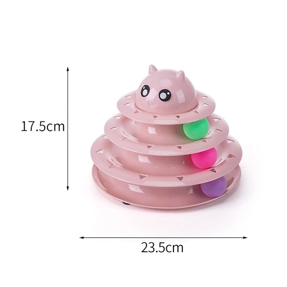 Funny Cat Toys 3-Tiers Interactive Pet Turntable Kitten Ball Toy Track Ball Tower with 3 Rollers for Kitten Toy - anconmall