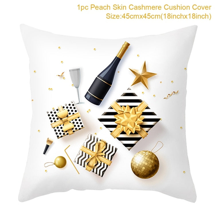 White Golden Xmas Cushion Cover 2022 Merry Christmas Decorations for Home Christmas Ornaments Navidad Xmas Gift New Year 2023