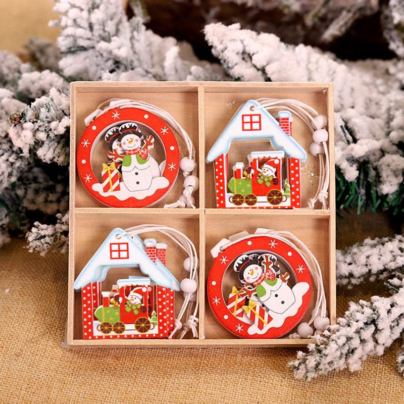 12Pcs Christmas Snowflakes Wooden Pendants Xmas Tree Hanging Ornaments Christmas Decorations for Home Navidad Gift New Year 2023