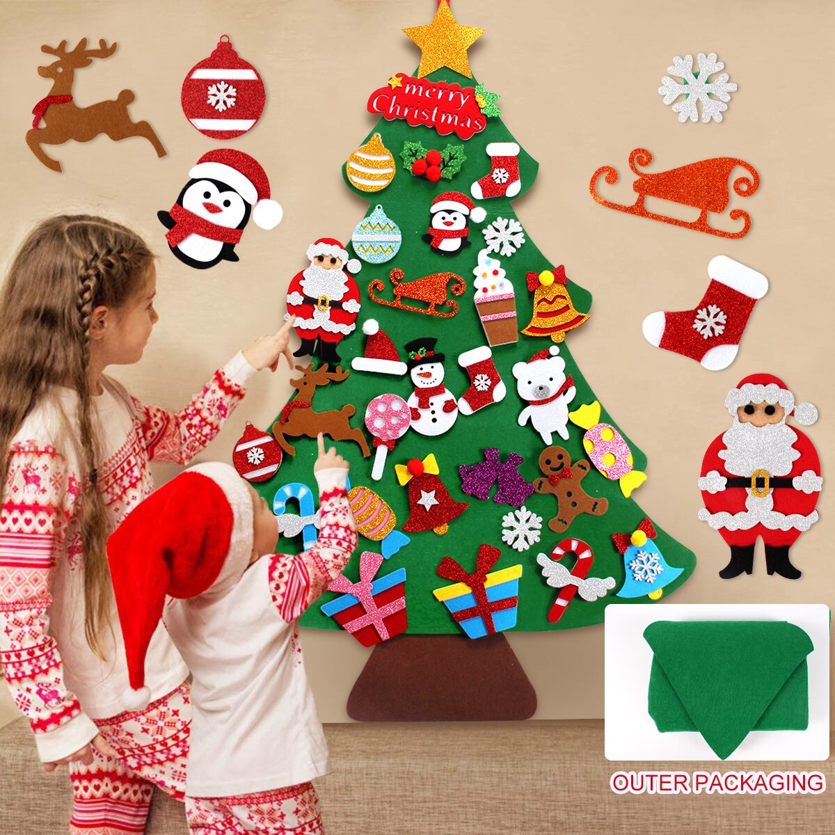 DIY Felt Christmas Tree Christmas Decoration for Home Navidad 2022 New Year Kids Gift Christmas Ornaments Santa Claus Xmas Decor