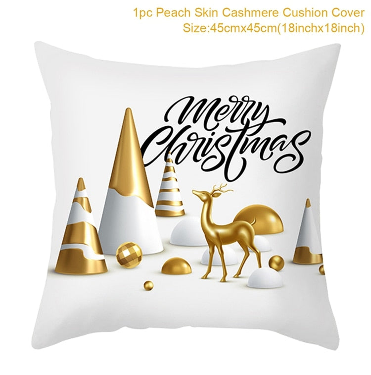 White Golden Xmas Cushion Cover 2022 Merry Christmas Decorations for Home Christmas Ornaments Navidad Xmas Gift New Year 2023