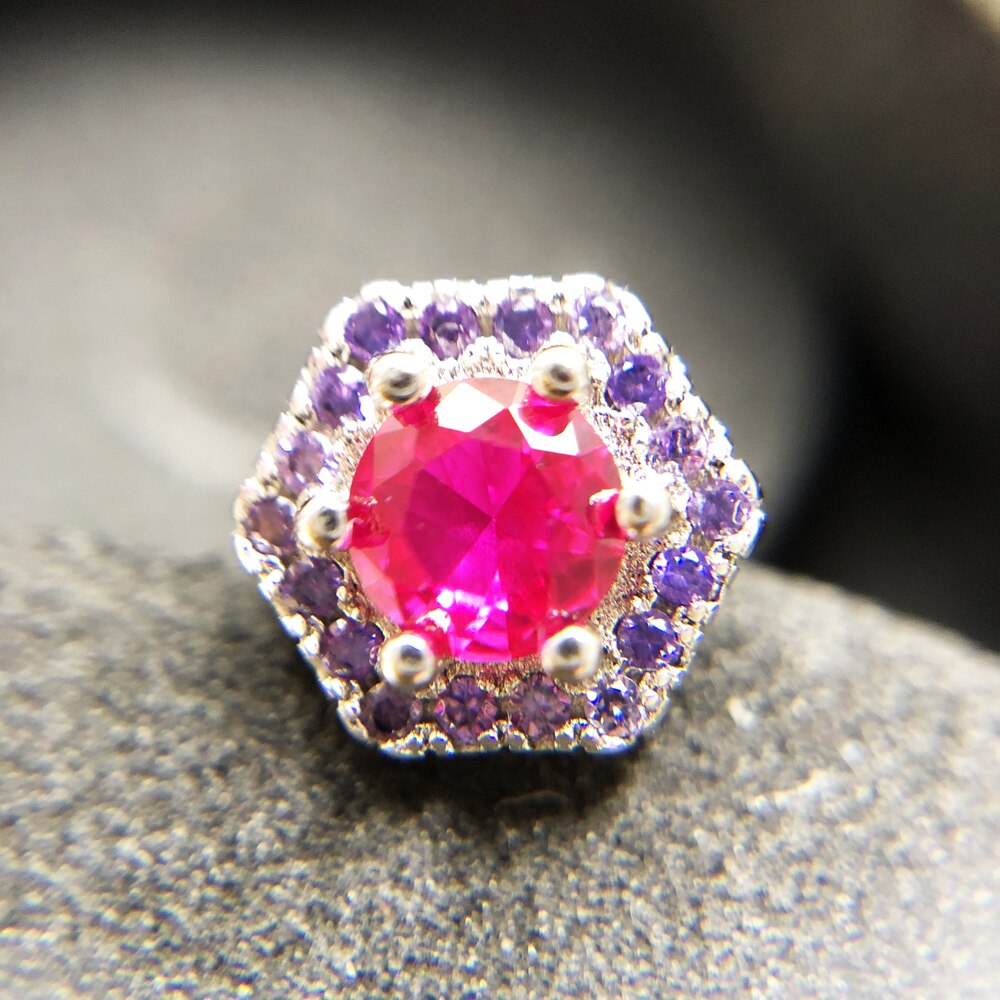 Hexagon Red Studs Earrings,Europe Style Fine Jewerly For Women Handcrafted Gift In 925 Sterling Silver