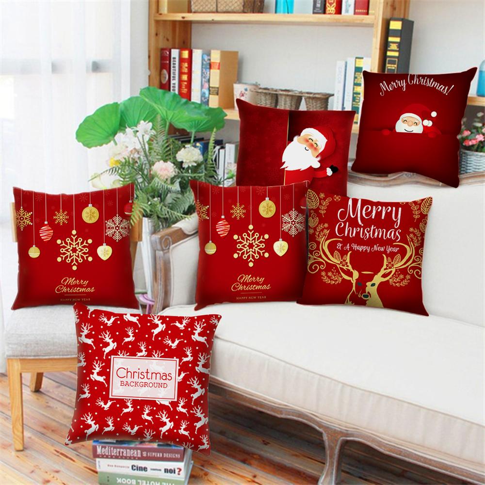 Santa Claus Christmas Cushion Cover Merry Christmas Decorations For Home Christmas Ornament Table Decor 2022 Xmas Gift New Year