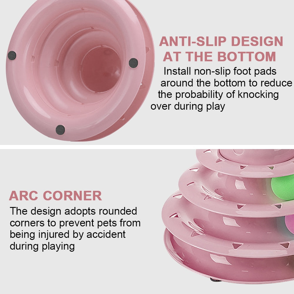 Funny Cat Toys 3-Tiers Interactive Pet Turntable Kitten Ball Toy Track Ball Tower with 3 Rollers for Kitten Toy - anconmall
