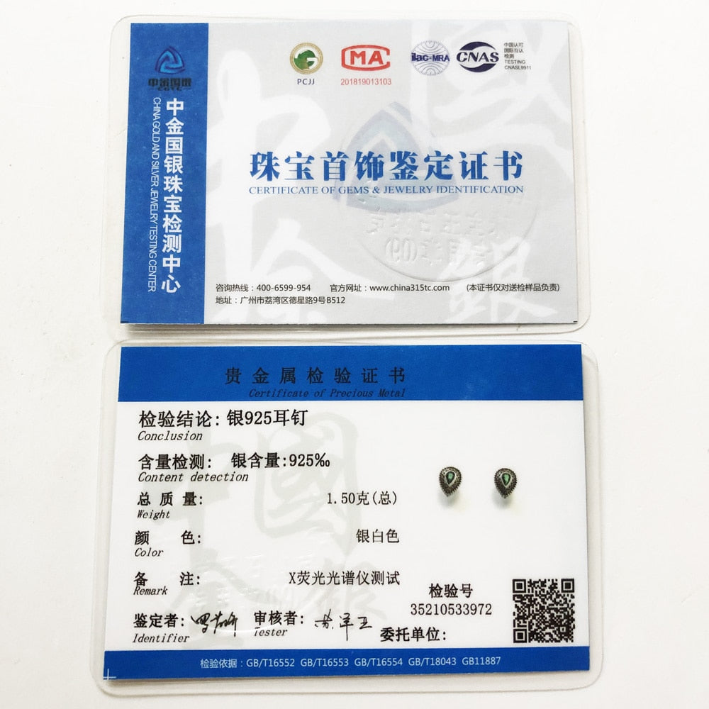 Green Water Drip Tear Down Ear Stud Earrings Europe Style Fashion Jewelry For Women Gift In 925 Sterling Silver