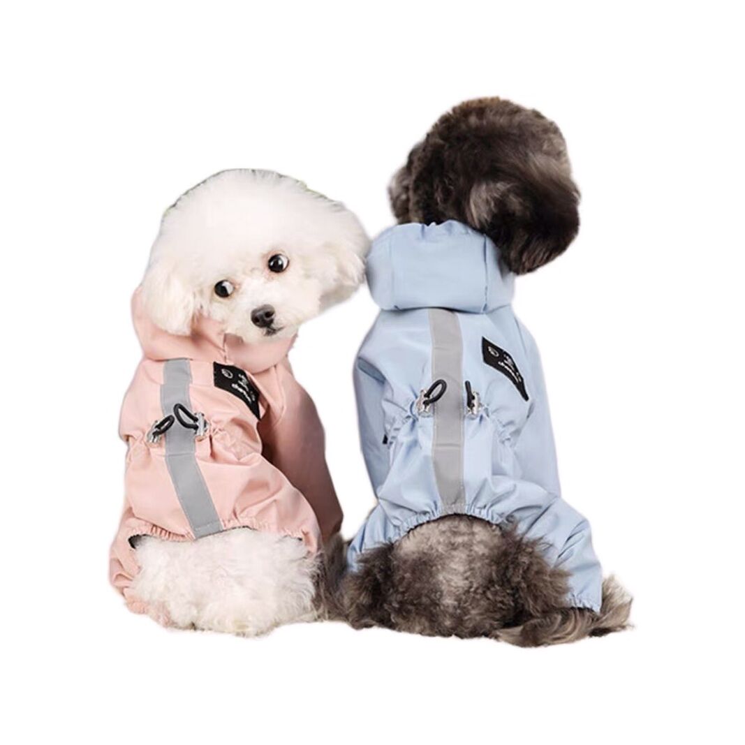 Dog Raincoat Hoodie with Adjustable Drawstring Lightweight Reflective Dog Rain Jacket with 4 Legs Rainwear for Small Pet Dog Cat