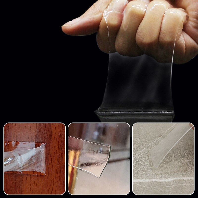 Nano Tracsless Tape Waterproof Home Decoration Wall Sticker Bathroom Kitchen Supplies Reusable Transparent Double Sided Tape