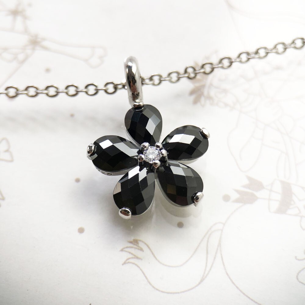 Necklace Black Petals Flower Summer Brand New Romantic Fine Jewelry Europe 925 Sterling Silver Gift For Women