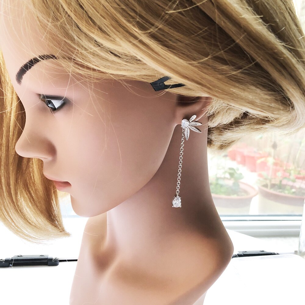 Earrings Leaves With Water Drop Europe Fine Jewelry For Women Autumn New Sterling Silver 925 Gift