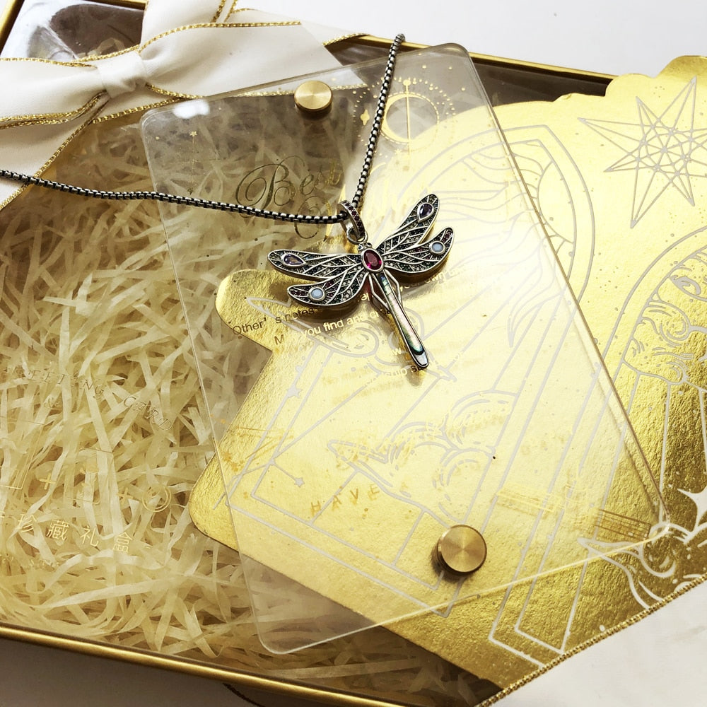Colorful Dragonfly Pendant Link Chain Necklace Summer Brand New Fine Jewelry Europe 925 Sterling Silver Gift For Women