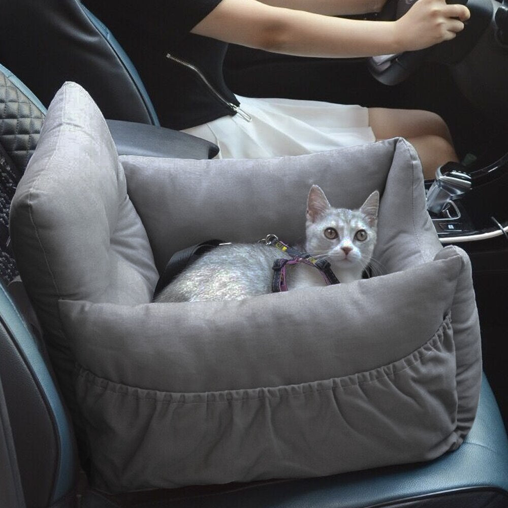 Dog Car Seat,Puppy Booster Seat Dog Travel Car Carrier Bed with Storage Pocket and Clip-on Safety Leash Removable Washable Cover - anconmall