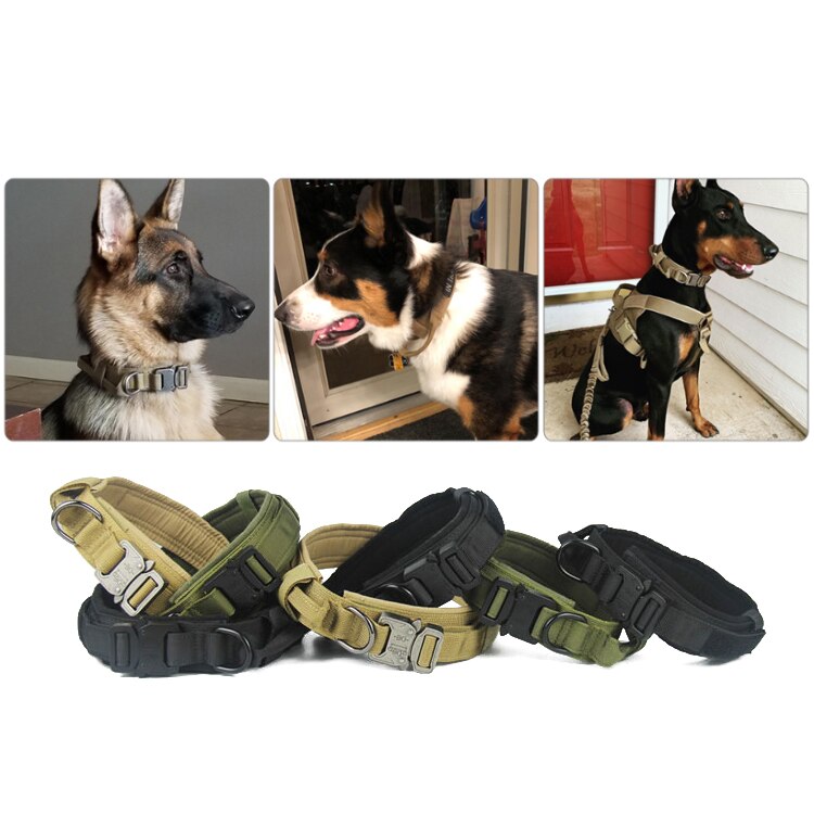 Tactical Dog Collar Adjustable Metal Buckle Dog Collars with Control Handle Training Pet Dog Collar For German Shepherd Dogs - anconmall