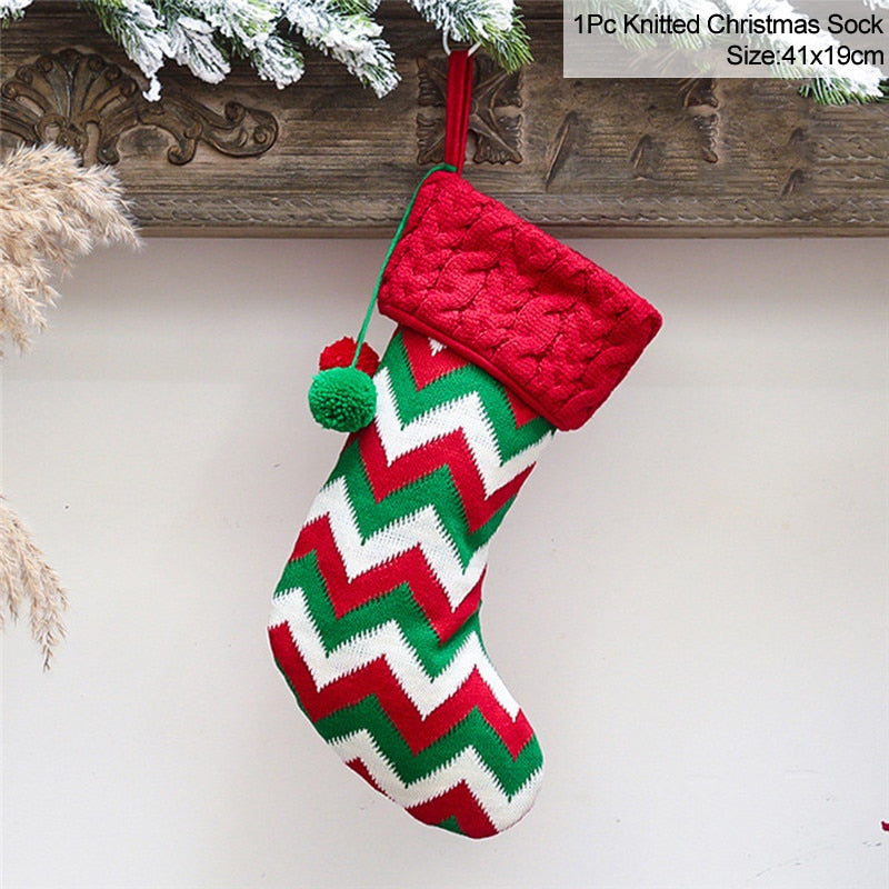 Knitted Christmas Stocking Socks Sack New Year Gift Candy Bags Christmas Decorations For Home Xmas Tree Hanging Ornaments Natal
