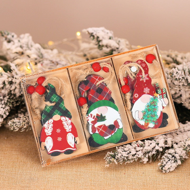 9/12pcs Faceless Gnome Xmas Tree Hanging Wooden Ornaments Christmas Decorations for Home Navidad New Year 2022 Natal Kids Gift