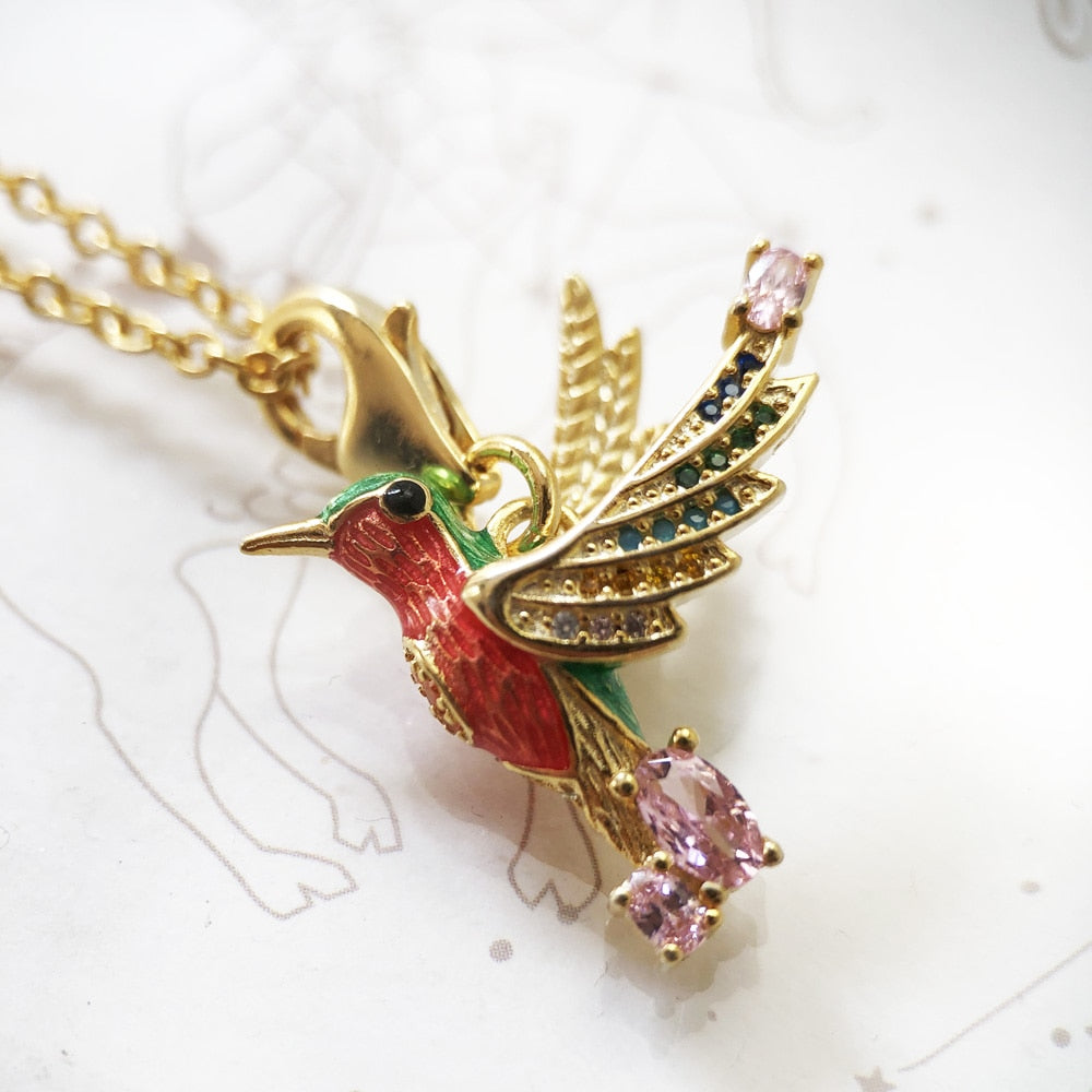 Necklace Colourful Hummingbird,2021 Summer Brand New Bohemia Fine Jewelry Playful 925 Sterling Silver Bijoux Gift For Women