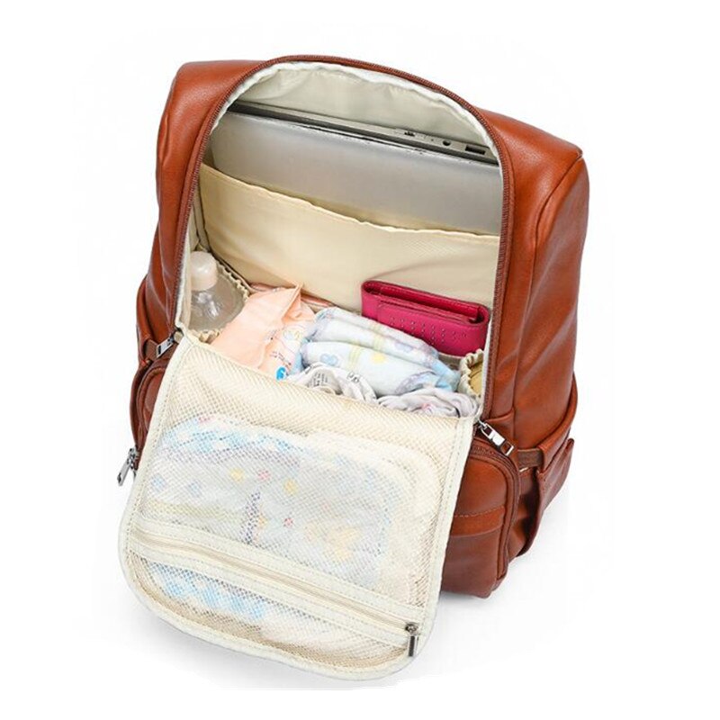 Fashion Mummy PU Diaper Bag Backpack Thermal Insulation Travel Maternity Backpack Nappy Changing Bag Stroller Baby Bag OEM