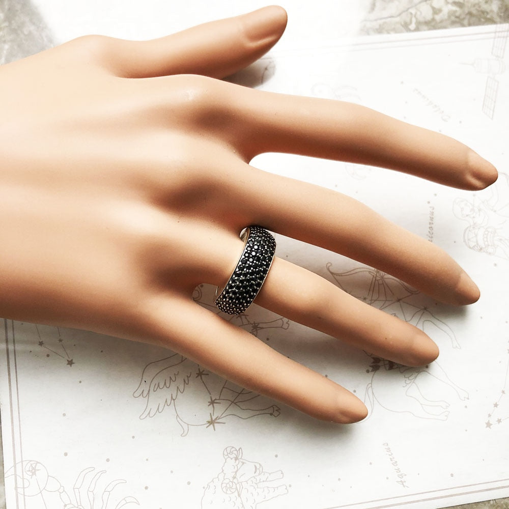 Black Pave Band Ring,Europe Style Classic Fine Jewerly For Men & Women Gift In 925 Sterling Silver