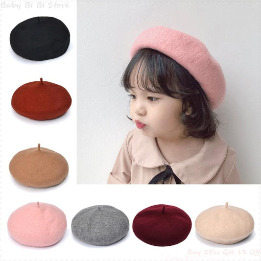 1 Pc Baby Girls Beret Hat Solid Color Vintage Beret Beanie Cap Bonnet Hat for Kids Children Infants 2-8 Years Old