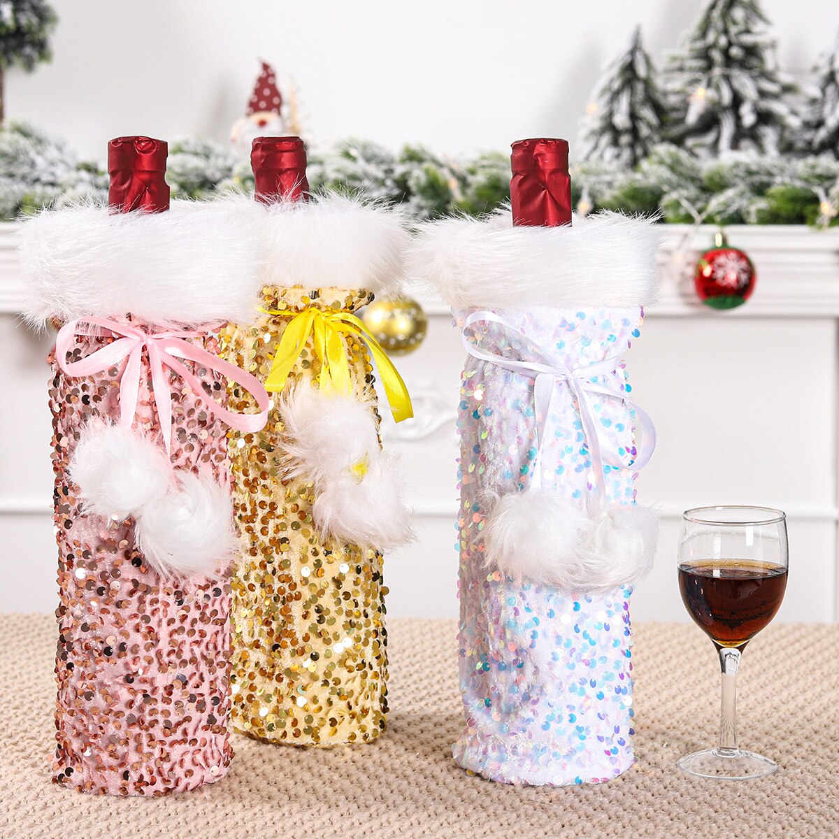 2022 New Christmas Wine Bottle Cover Merry Christmas Decorations For Home Christmas Ornament Navidad Xmas Gift New Year 2023