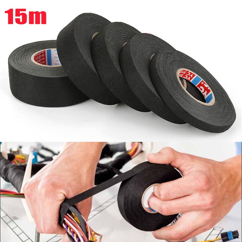 9/15/19/25/32MM 15M Heat-resistant Adhesive Cloth Fabric Tape For Automotive Cable Tape Harness Wiring Loom Electrical Heat Tape