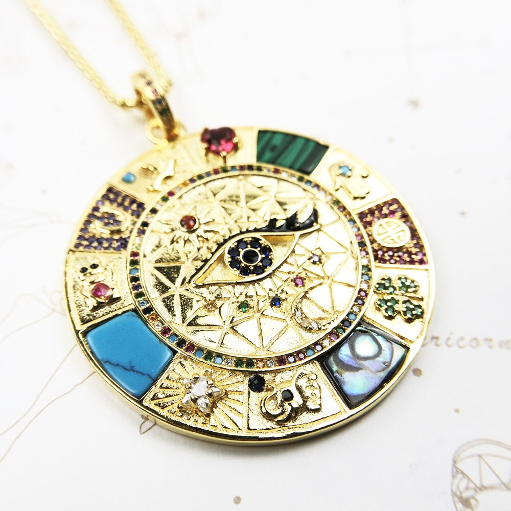 Necklace Amulet Magical Lucky Symbols New Fine Jewelry Europe 925 Sterling Silver Wheel Of Fortune Gift For Women Men
