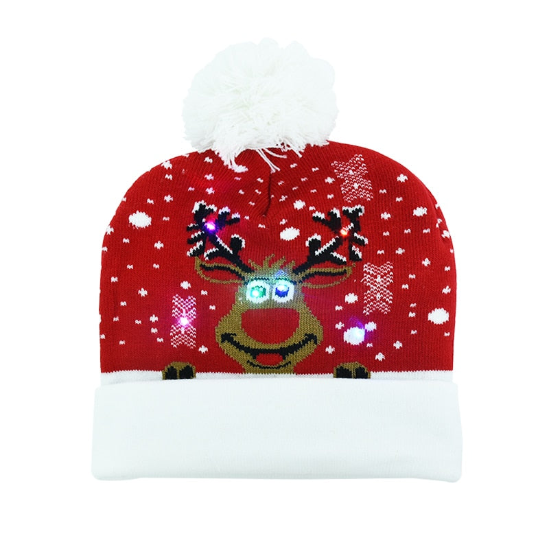 LED Christmas Hat Sweater Knitted Beanie Christmas Light Up Knitted Hat Christmas Gift for Kids Xmas 2023 New Year Decorations