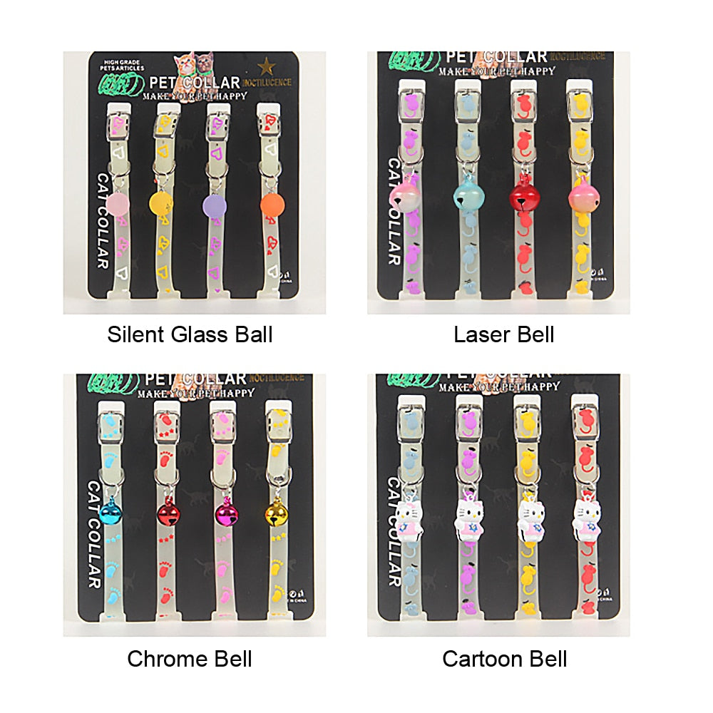 4PCS Luminous Collars For Cat Pet Collar For Cats And Dogs Luminous Bell Collar Adjustable Rubber Luminous - anconmall