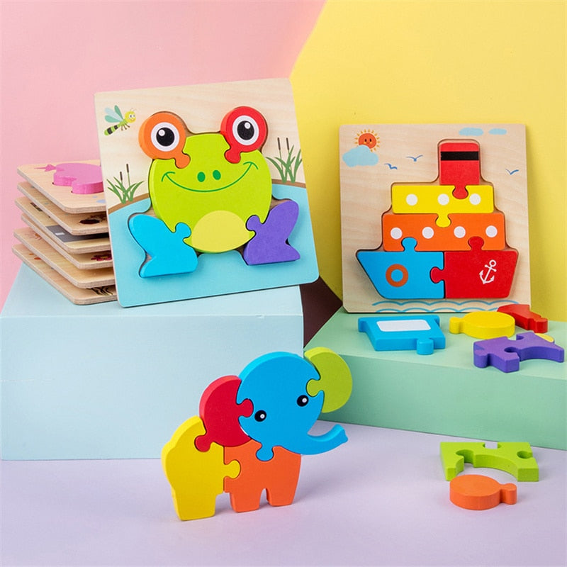 3D Shape Cognition Board Children's Jigsaw Puzzle Wooden Toys Kids Educational Toy Baby Montessori Learning Match Tangram Toys
