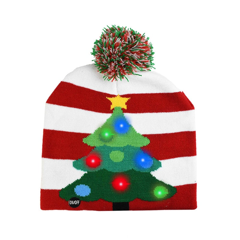 LED Christmas Hat Sweater Knitted Beanie Christmas Light Up Knitted Hat Christmas Gift for Kids Xmas 2023 New Year Decorations