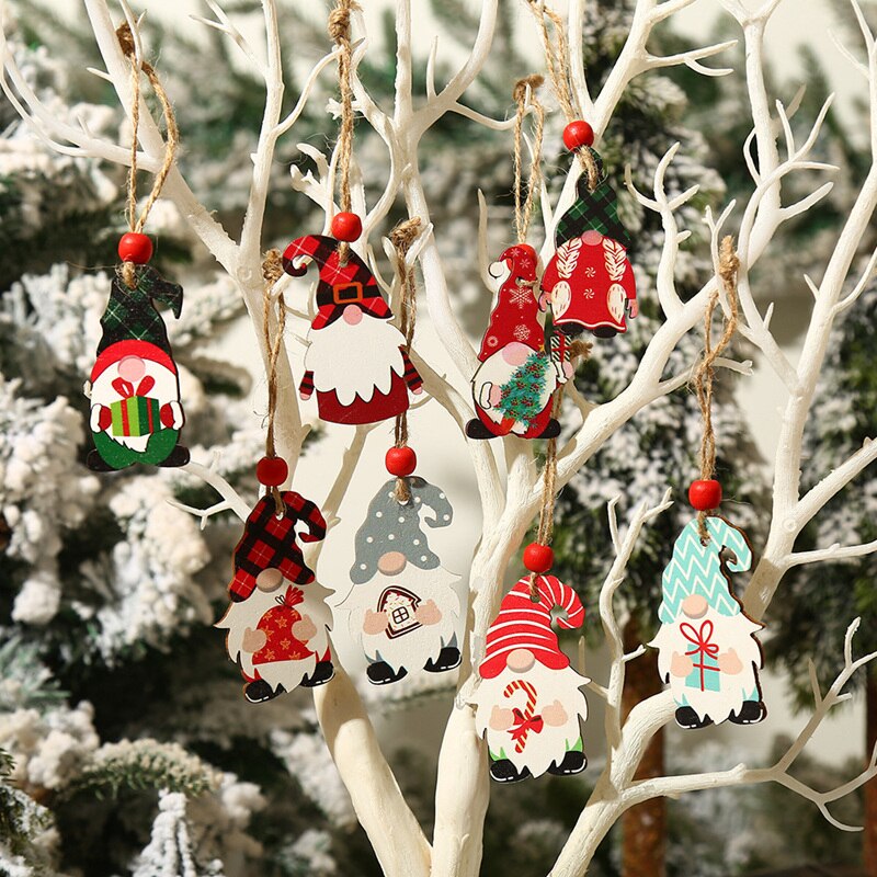 9/12pcs Faceless Gnome Xmas Tree Hanging Wooden Ornaments Christmas Decorations for Home Navidad New Year 2022 Natal Kids Gift