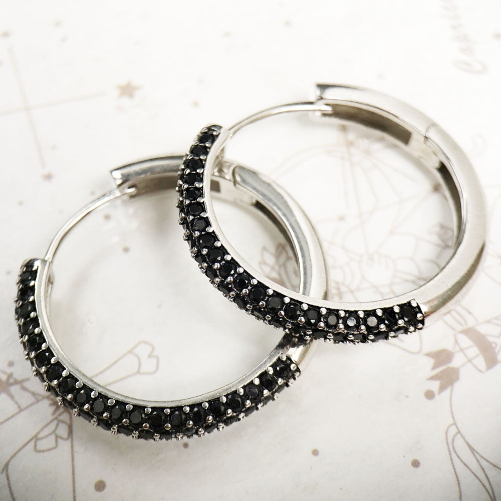 Hinged Hoop Creole Black Pave Earrings Europe Vintage Glam Fine Jewerly For Women Men Gift In 925 Sterling Silver