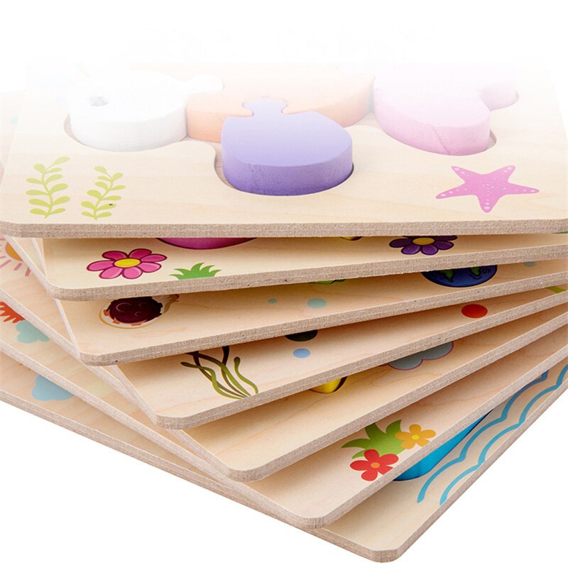 3D Shape Cognition Board Children's Jigsaw Puzzle Wooden Toys Kids Educational Toy Baby Montessori Learning Match Tangram Toys