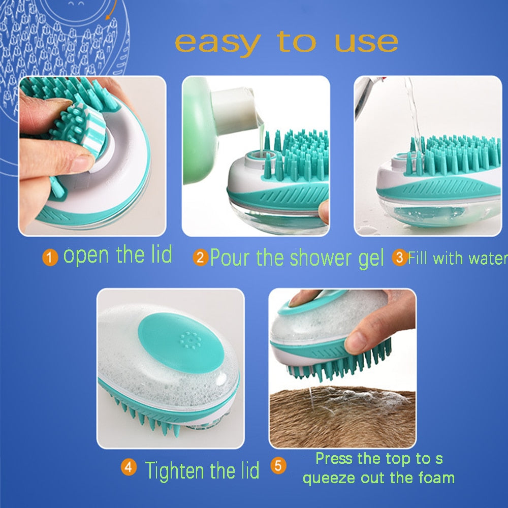 2-In-1 Pet Dog Bath Brush Pet SPA Massage Comb Soft Silicone Dogs Cats Shower Hair Grooming Cmob Dog Cleaning Tool Pet Supplies - anconmall