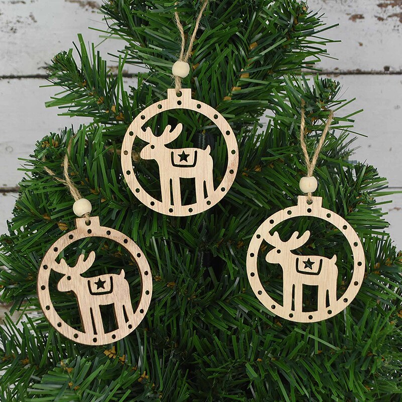 3pcs Vintage Christmas Wooden Pendants Ornaments DIY Wood Craft Christmas Decorations Christmas Tree Hanging Ornaments Gifts